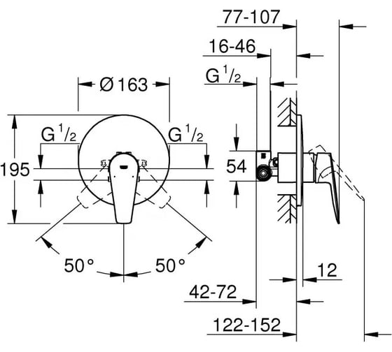 Смеситель для душа Grohe BauEdge однорычажный, хром 29078001