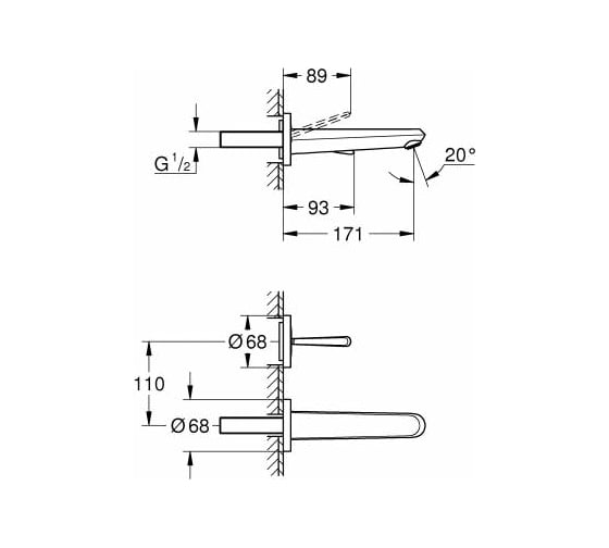 Смеситель для раковины Grohe Eurodisc Joy излив 170 мм, внешняя часть, хром 19968000