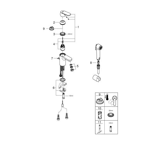 Смеситель для раковины Grohe Get с цепочкой и гигиеническим душем 23238000