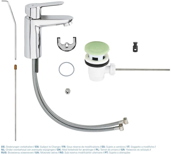 Смеситель для раковины Grohe Start Edge со сливным гарнитуром, хром 23342000