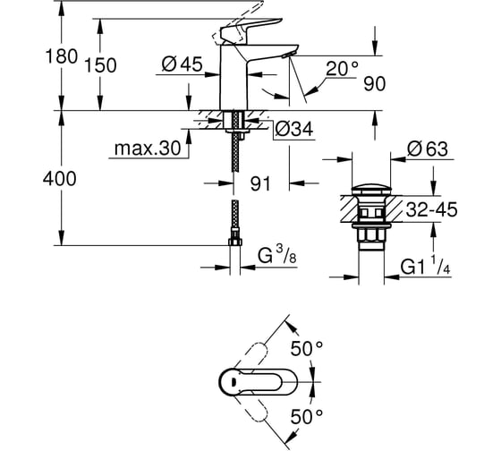Смеситель для раковины Grohe Start Edge хром 23580000