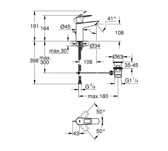 Смеситель для раковины Grohe Start Loop однорычажный, с донным клапаном, M-Size, хром 23778001