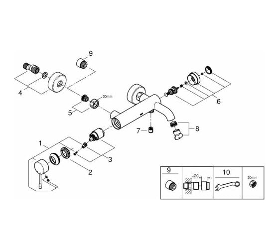Однорычажный смеситель для ванны Grohe Essence New темный графит матовый 33624AL1