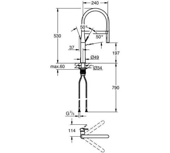 Однорычажный смеситель для мойки Grohe Essence dn 15, темный графит глянец 30294a00 00000085753