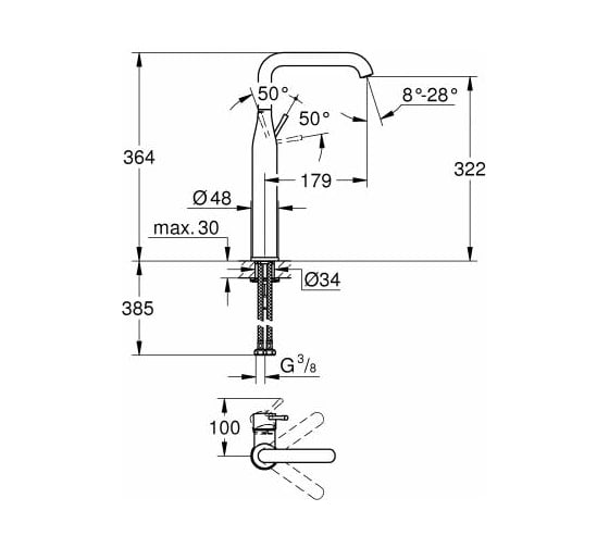 Однорычажный смеситель для раковины Grohe Essence New XL-Size, темный графит матовый 32901AL1