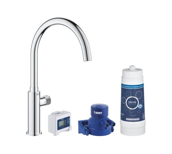 Стартовый комплект для кухни Grohe Blue Pure Mono смеситель с фильтром и таймером замены, хром 30387000