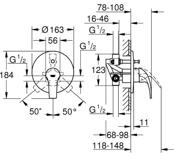 Смеситель для ванны Grohe Start Curve однорычажный, хром 29115000