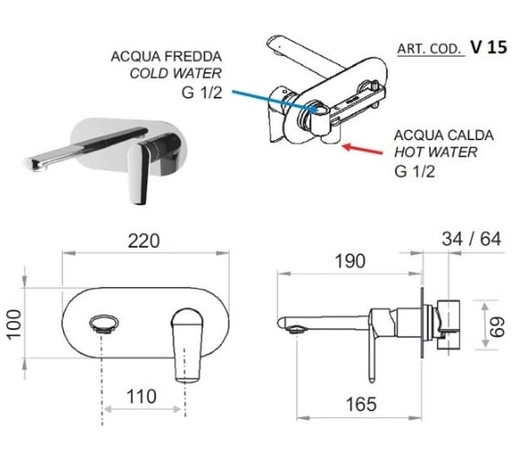 Смеситель для раковины REMER Vanity V15
