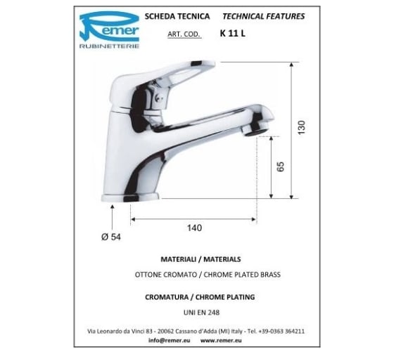 Смеситель для раковины REMER Kiss K11L