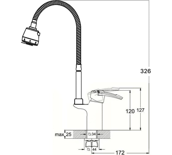 Смеситель для кухни D-Lin с гибким изливом, хром D157315-T