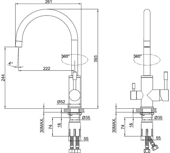 Смеситель для кухни IDDIS Kitchen F KF10STJi05 с каналом для фильтрованной воды, нержавеющая сталь
