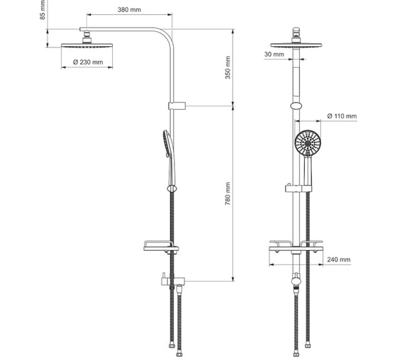 Душевой гарнитур с верхней лейкой IDDIS Elansa shower ID ELASB3FI76