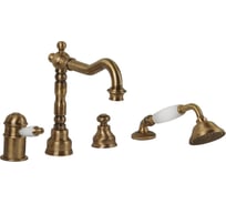 Смеситель на борт ванны Migliore OXFORD термостат, на 4 отверстия, ручка белая, бронза 19087