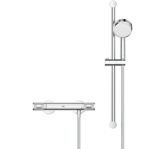 Термостат для душа Grohe Grohtherm 1000 Performance, внешний монтаж 1/2", хром + душевой гарнитур Tempesta Cosmopolitan 100, 2 режима, душевая штанга 600 мм 34783000