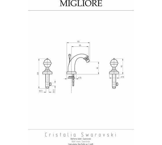 Смеситель для биде Migliore CRISTALIA на 3 отв., ручки CRYSTAL, золото 27180