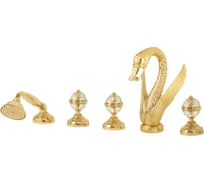 Смеситель на борт ванны Migliore LUXOR на 5 отверстий, лебедь большой, ручки CRYSTAL, золото 24243