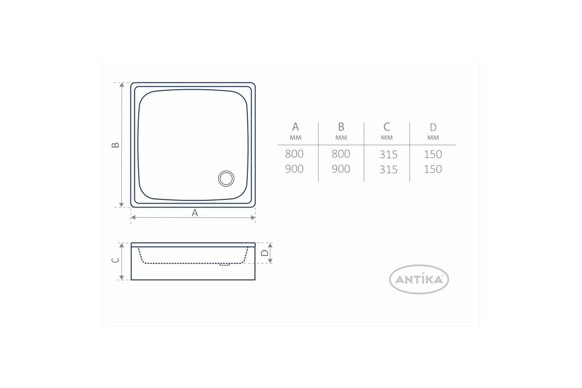 Душевой комплект Antika поддон 90 90 15 с подставкой APS-91101 ...