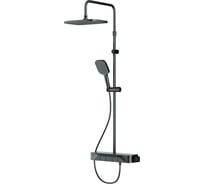 Душевая система AM.PM Func смеситель-полка для душа с термостатом: душевая штанга, верхний душ квадратный, ручной душ, черный F078F222