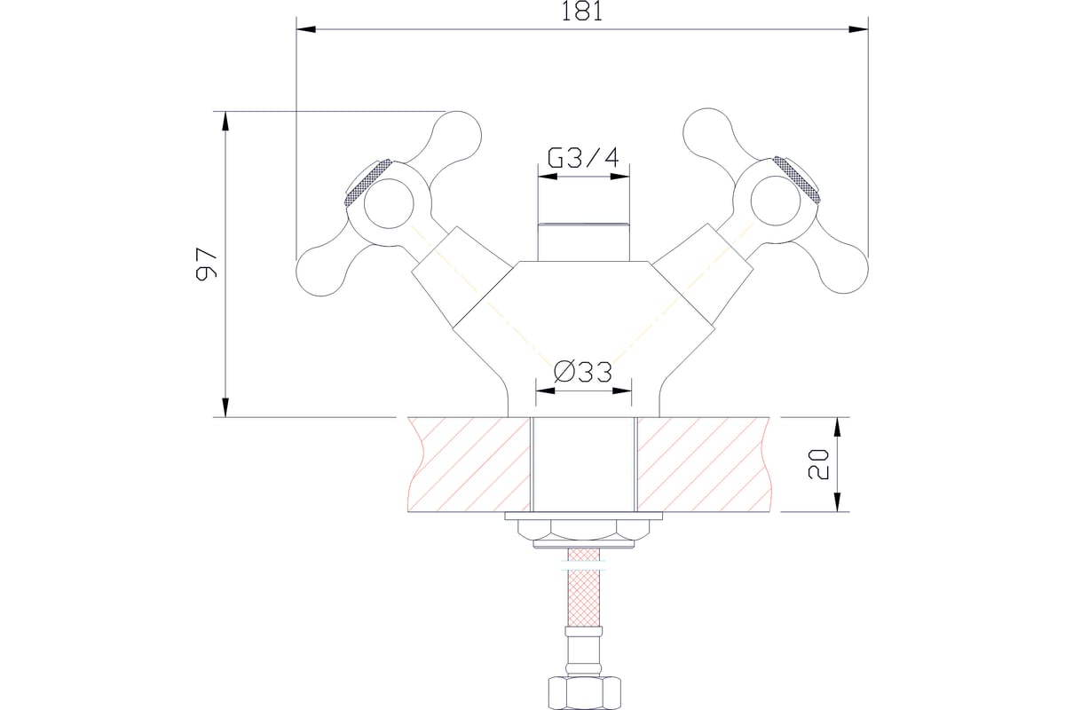Корпус смесителя ARCO DA VELLA кресты, материал цинк, с гайкой 12195 ...