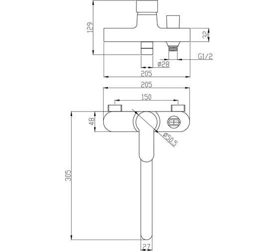 Смеситель для ванны ARCO DA VELLA 40 мм, черный/хром A2031BL 08173