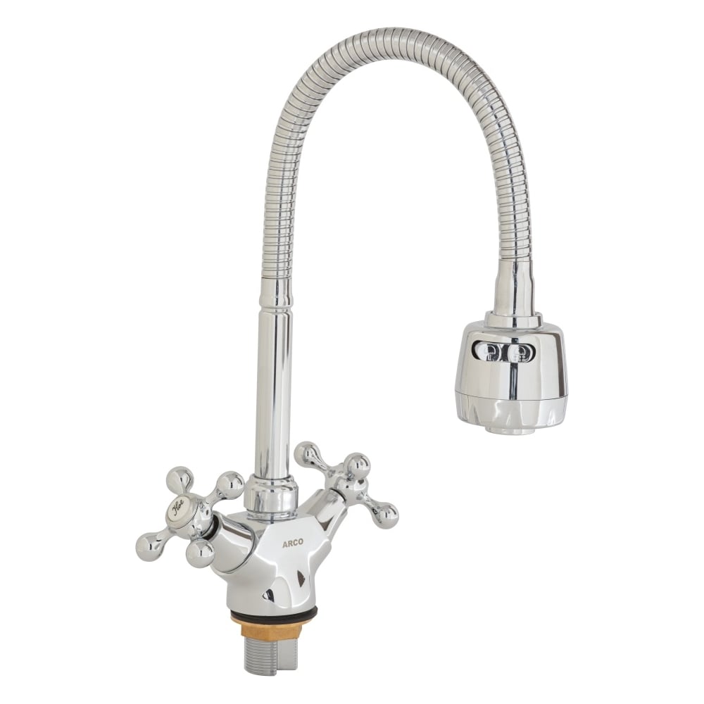 Смеситель для кухни ARCO DA VELLA маховик крест, с гайкой, гибкий излив ...