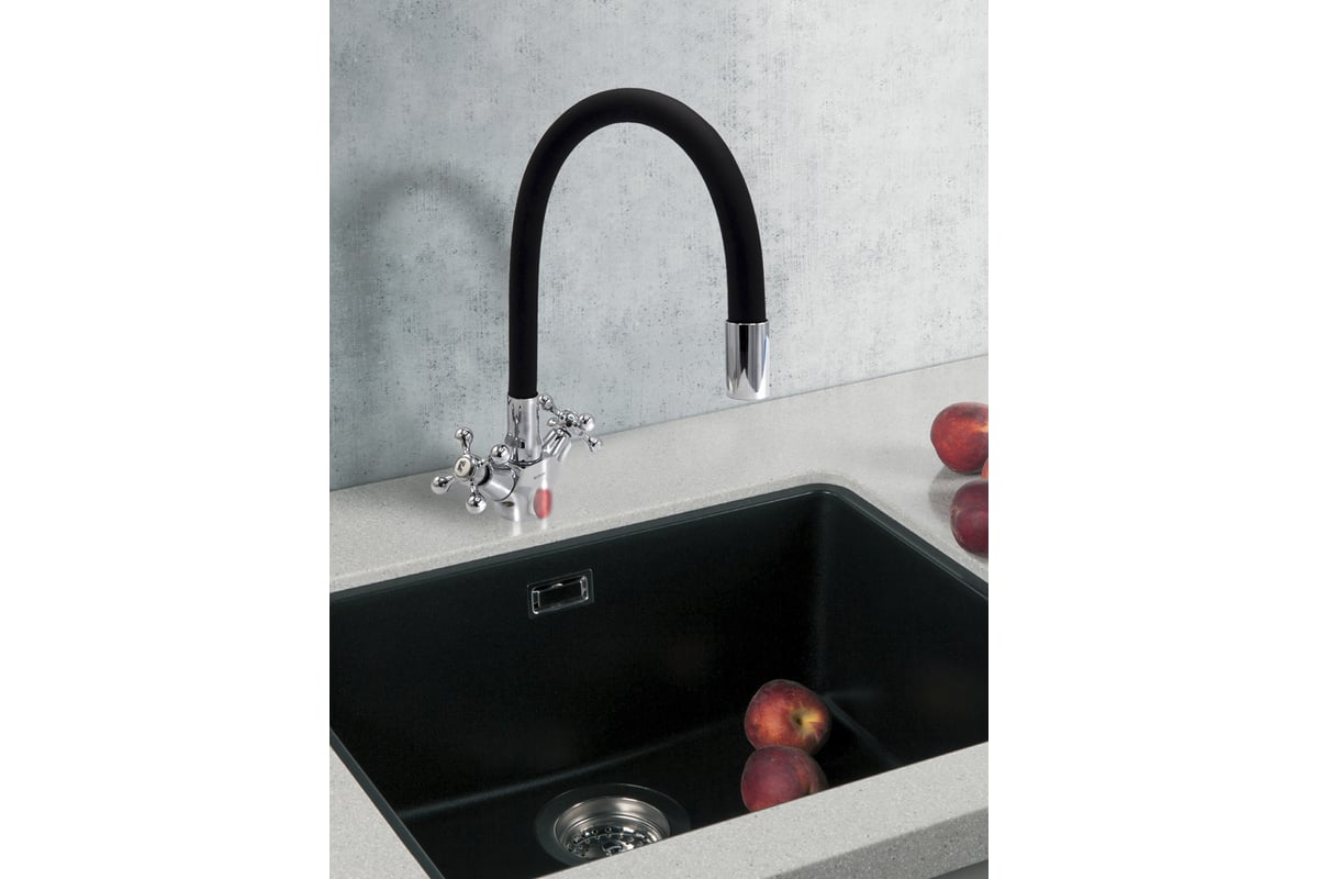 Смеситель для кухни ARCO DA VELLA маховик крест, с гайкой, гибкий излив ...