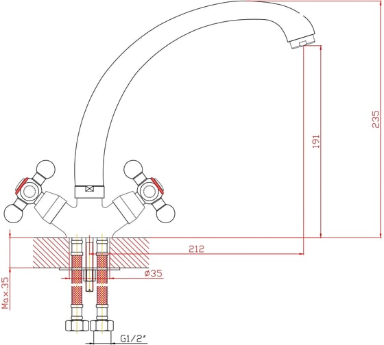Смеситель для кухни ARCO DA VELLA маховик крест, металл, белый А4515WT 04884