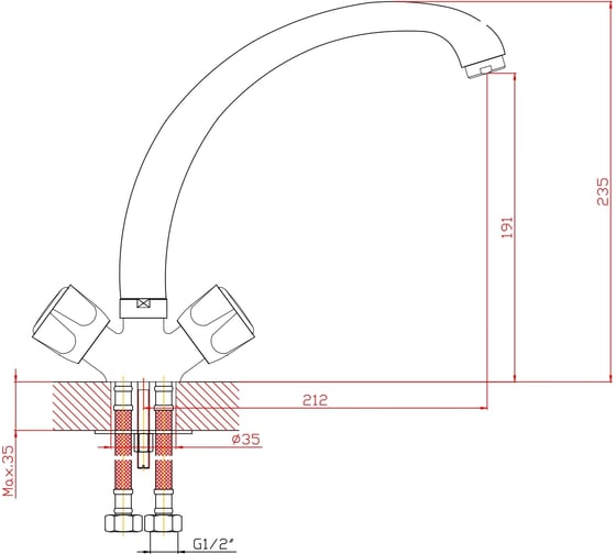 Смеситель для кухни ARCO DA VELLA маховик металл А4509 04951