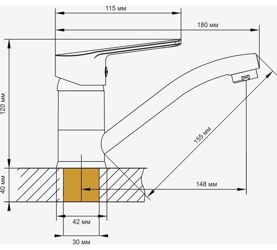 Смеситель для кухни ARCO DA VELLA 35 мм, излив 15 см, с гайкой А42(1)14 12185