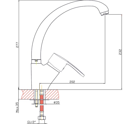 Смеситель для кухни ARCO DA VELLA 40 мм, ручка боковая А4066 12186