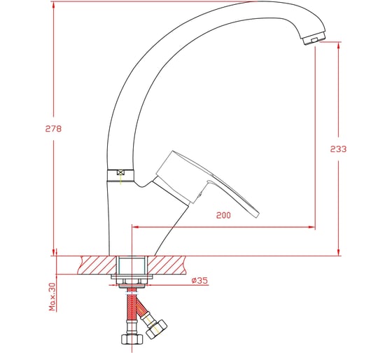 Смеситель для кухни ARCO DA VELLA 40 мм, ручка боковая, с гайкой 40(1)66 12192