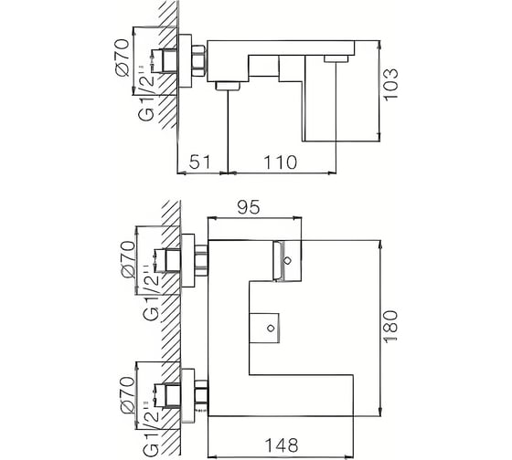 Смеситель для ванны Haiba с литым изливом, полированная сталь HB60803-2