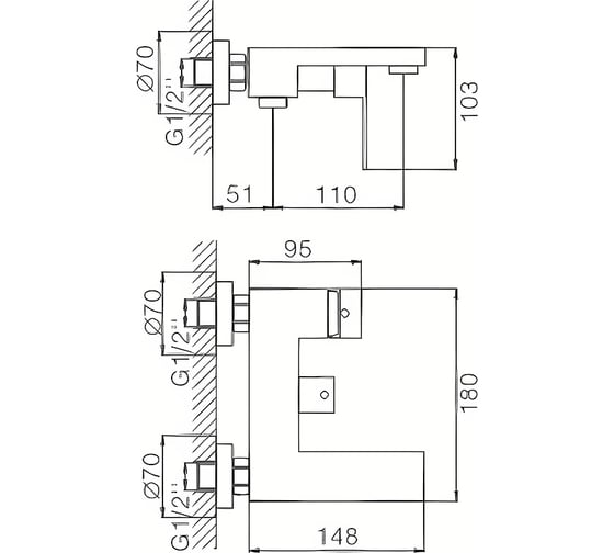 Смеситель для ванны Haiba с литым изливом, черный HB60803-7