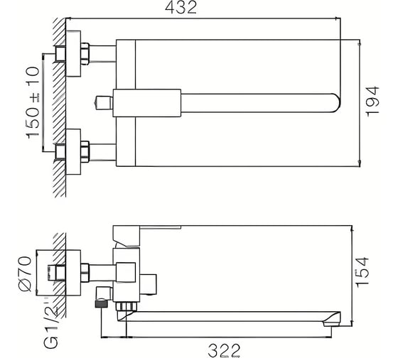 Смеситель для ванны Haiba черный HB22803-7
