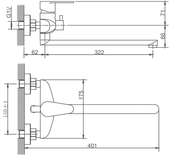 Смеситель для ванны Haiba с длинным изливом, полированная сталь HB22801-2