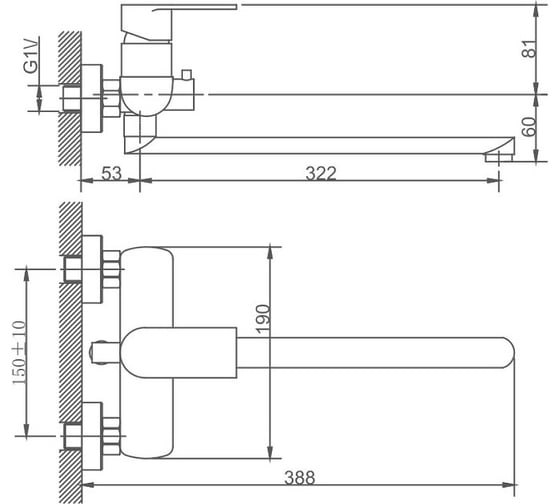 Смеситель для ванны Haiba с длинным изливом, полированная сталь HB22807