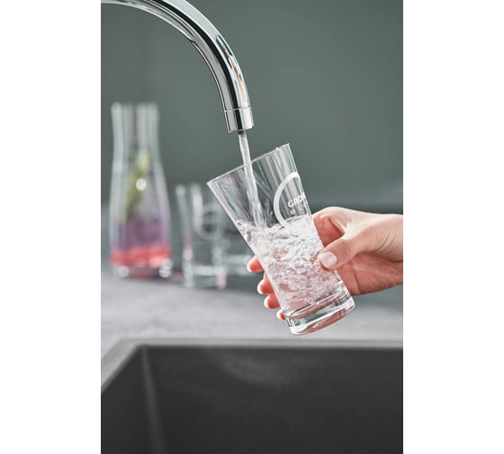 Смеситель для мойки Grohe Blue Pure Minta с l образным выдвижным изливом, для подачи смешанной и фильтрованной воды 31721000 гол 64508001 и фильт 40404001 хром 119706 00000080030