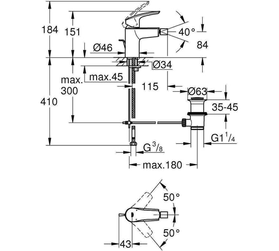 Смеситель для биде Grohe Eurosmart New с донным клапаном, хром 32929003 00000095300