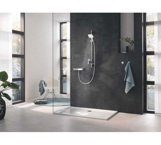 Душевой гарнитур Grohe Rainshower SmartActive cube 130 душевая штанга 900 мм, шланг 1750 мм, полочка, белая луна 26587ls0 00000086853