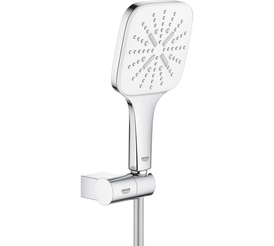 Душевой набор Grohe Rainshower SmartActive 130 cube квадратный ручной душ, настенный держатель, шланг 1500 мм, белая луна 26588ls0 00000082965 1
