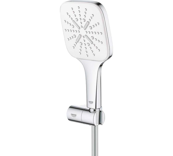 Душевой набор Grohe Rainshower SmartActive 130 cube квадратный ручной душ, настенный держатель, шланг 1500 мм, белая луна 26588ls0 00000082965