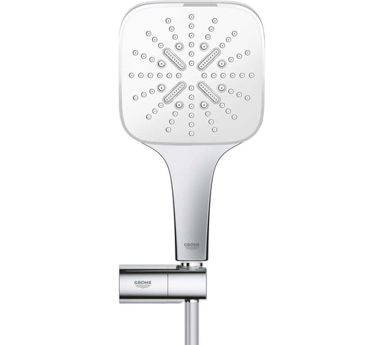 Душевой набор Grohe Rainshower SmartActive 130 cube квадратный ручной душ, настенный держатель, шланг 1500 мм, белая луна 26588ls0 00000082965