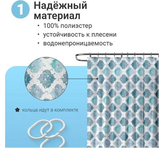 Штора для ванной комнаты Homium Bath, с рисунком, размер 180*180см bath03-01