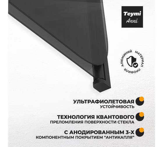 Шторка на ванну Teymi Anni S 1400x1000, тонированное стекло, профиль черный матовый T00281 ЦБ-00267146