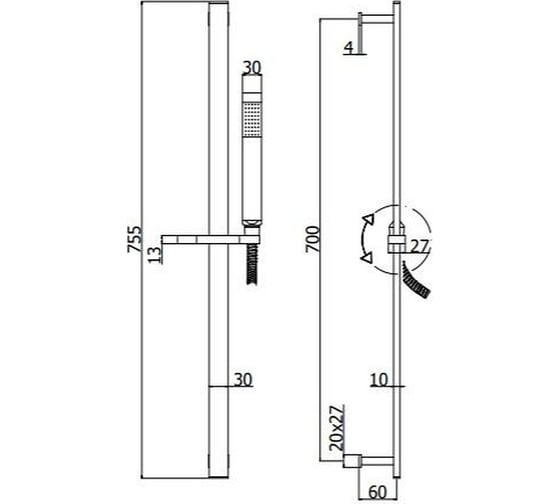 Душевая стойка из латуни Paffoni CITY 755мм ZSAL145CRAG 00243708