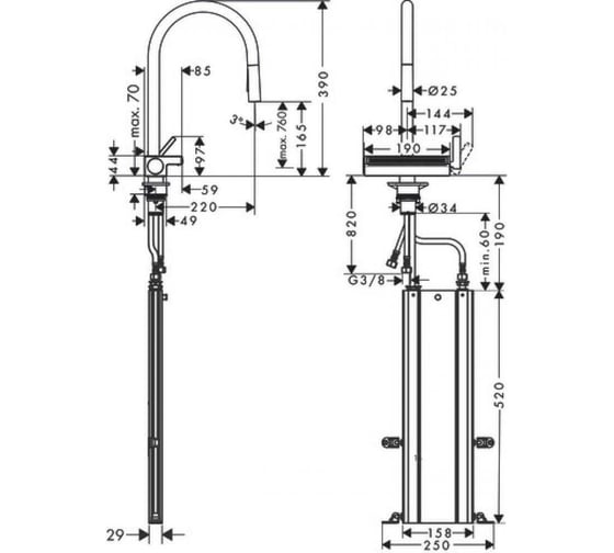 Смеситель для кухни Hansgrohe Aquno select m81 170 73831670 00000087679