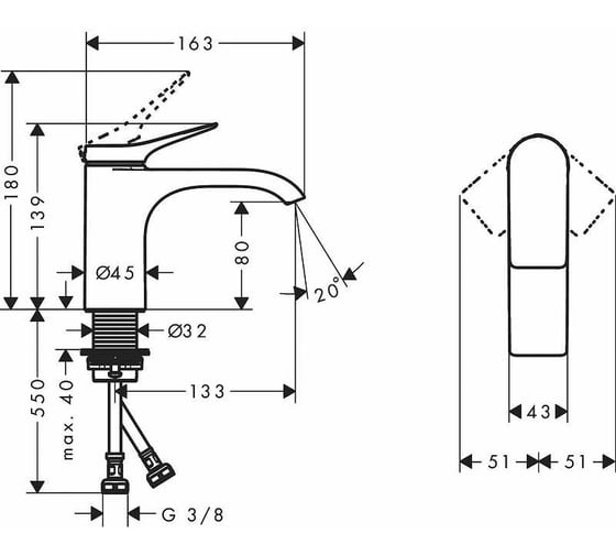 Смеситель для раковины Hansgrohe Vivenis 80 75012670 00000094144