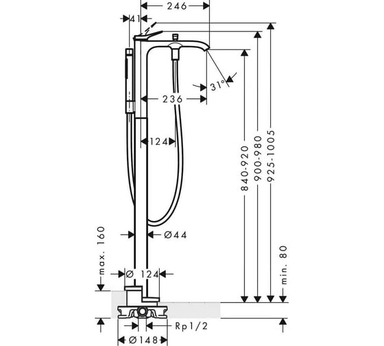 Напольный смеситель для ванны Hansgrohe Vivenis 75445700 00000094188