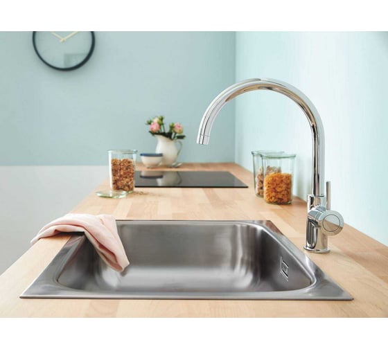 Смеситель для мойки Grohe BauClassic с высоким C-образным изливом, хром 31535001 00000087628