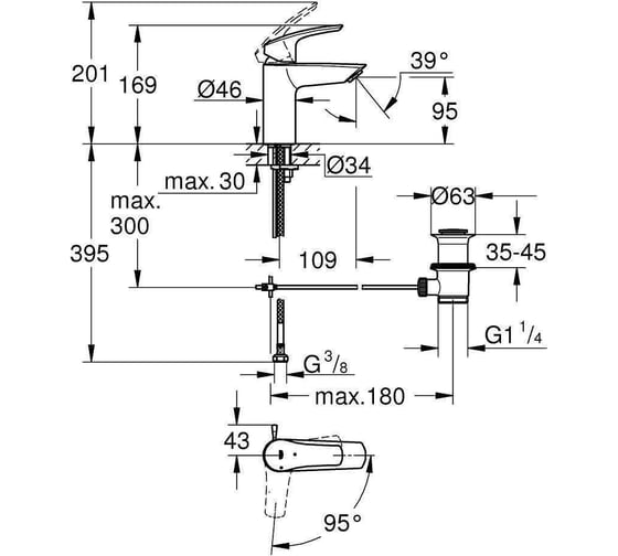 Однорычажный смеситель для раковины Grohe Eurosmart s-size, хром 32926003 00000099029
